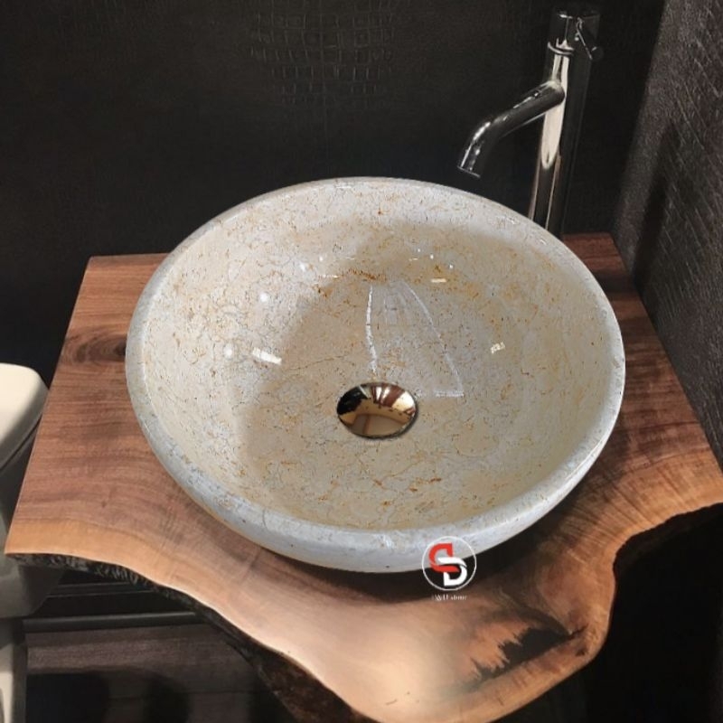 Wastafel Marmer model bowl tipis | Mangkok diameter 35 x 15 | Minimalis Aesthetic | Free packing kay