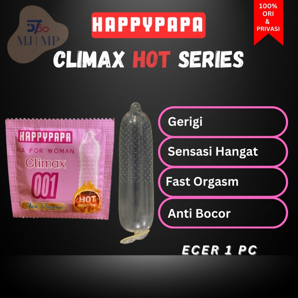 Kondom HappyPapa 001- Climax Hot Series Kondom Gerigi Tipis Wanita Pria 1s