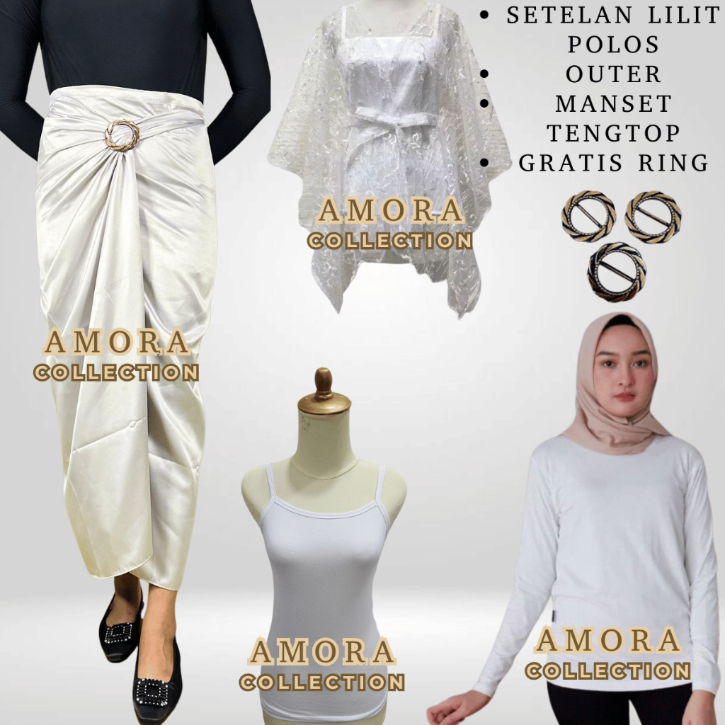 ONE SET KEBAYA WANITA,SET TUNANGAN WANITA WARNA LLILIT POLOS PUTIH OUTER PUTIH