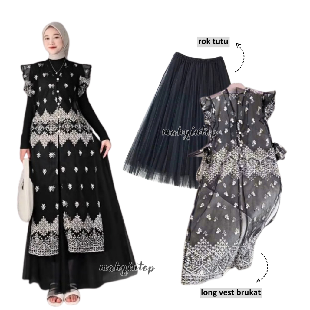 One Set Outer Brukat Sapto + Rok Tutu / Outer Tunik Brukat Kondangan, Lebaran Kekinian