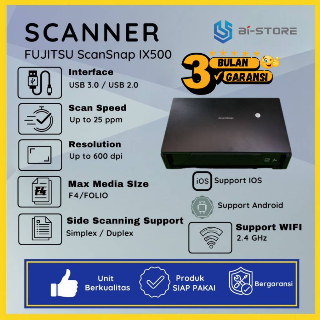 Scanner Folio F4 Fujitsu Scansnap IX500 Bisa Scan Ke Hp Android