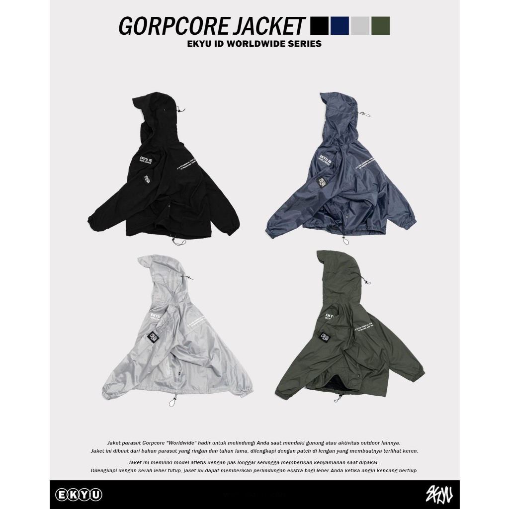 " Worldwide " Parasut Jaket Gorpcore Pullover outdoor gunung pria wanita