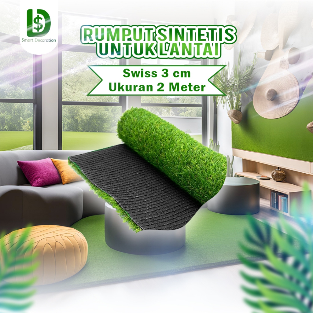 Karpet Rumput Sintetis Swiss 3cm Untuk Lantai Ukuran 2 Meter