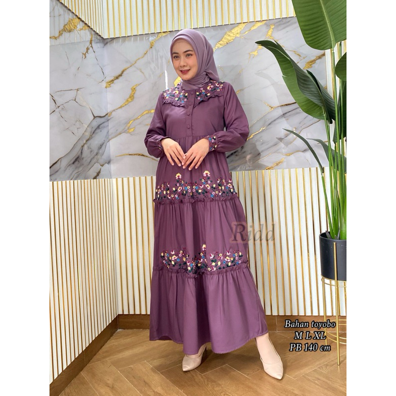 COD GAMIS MUSLIM WANITA BORDIR MODEL SUSUN TERBARU BAHAN TOYOBO FODU PREMIUM