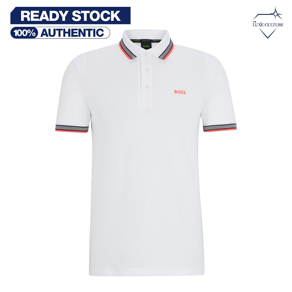 Paddy Contrast White Orange Polo / Kaos Polo Branded Original