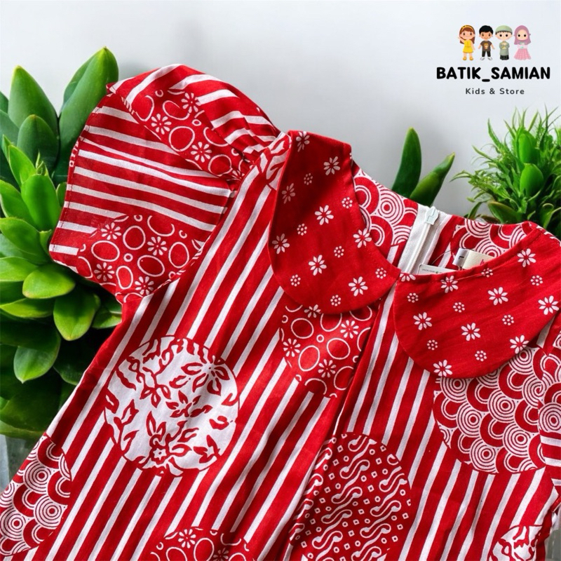 ATASAN BATIK ANAK PEREMPUAN LENGAN PENDEK BLUS MOTIF LURIK BAHAN KATUN COCOK BUAT SERAGAM SEKOLAH