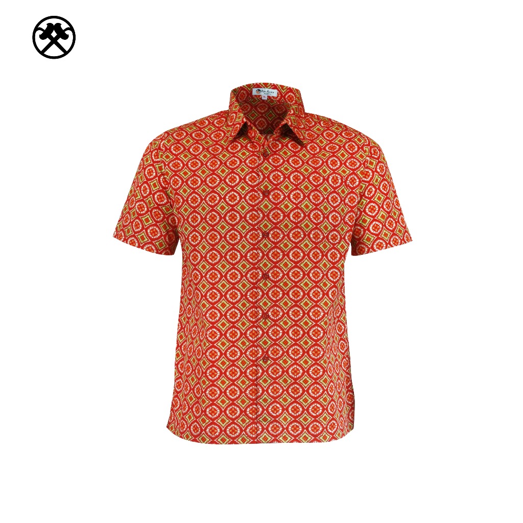 Keris Gallery Kemeja Batik Slim Fit Pria Lengan Pendek Motif Ceplok Wiwasman Orange