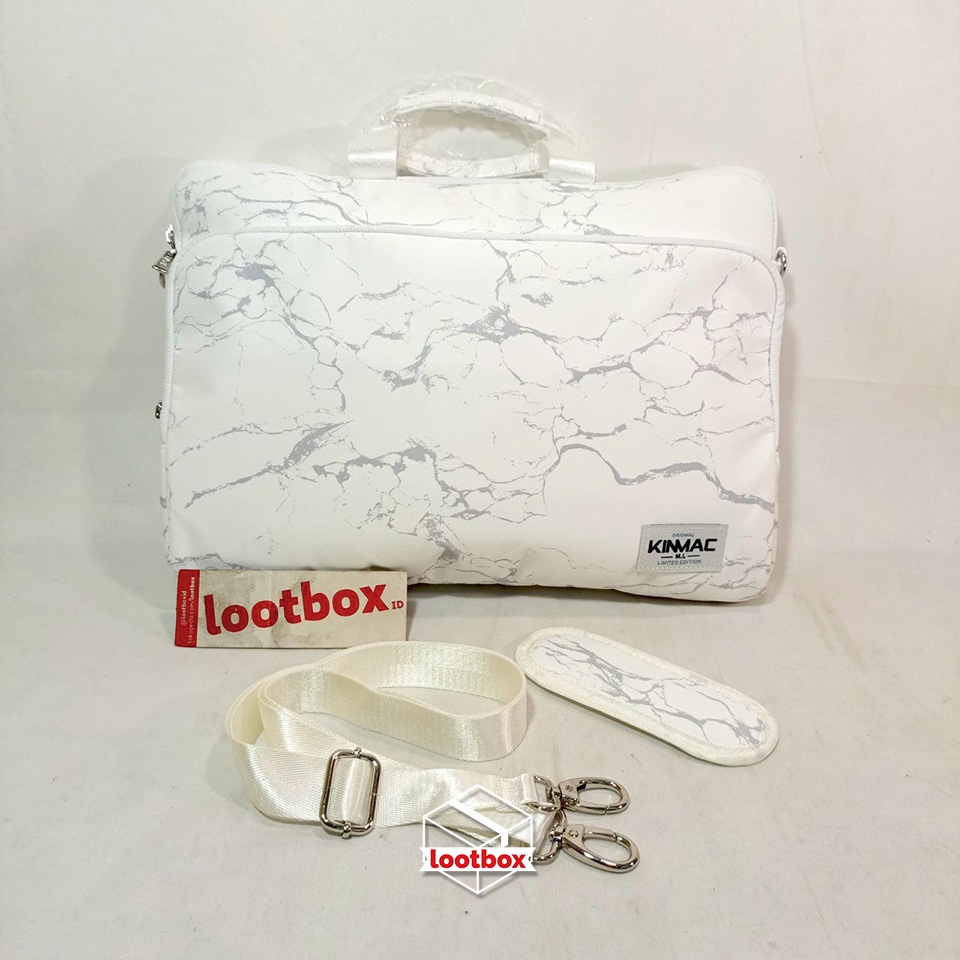 Tas Laptop Macbook KINMAC Longstrap Shockproof Marble 15 Inch, Putih