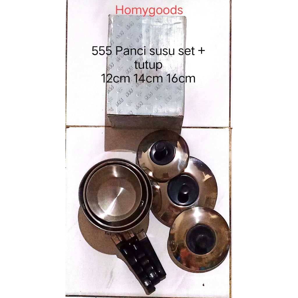 555 Set 3pcs Sauce Pot Panci Susu 12-14-16cm + Tutup Stainless Steel