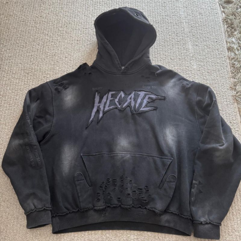 HECATE DESTROYED HOODIE WASHED BOXY SIZE XL