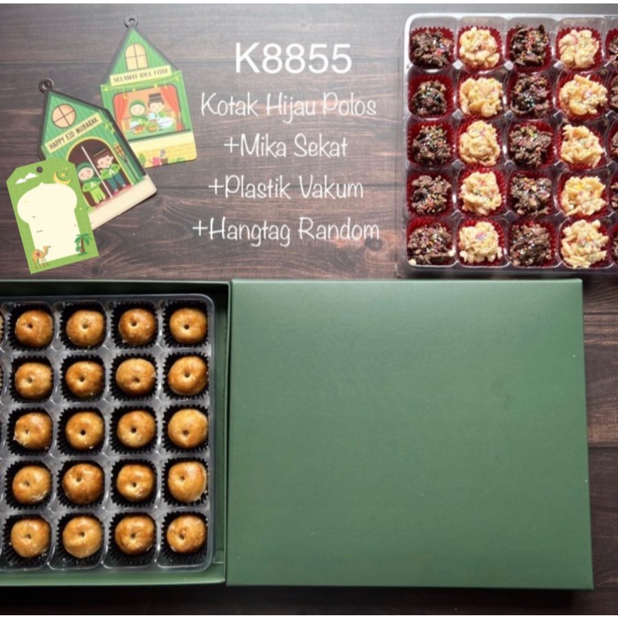 

(10set) Kotak polos HIJAU +Mika Sekat 20/30 | K8855|K8857 Box nastar| Lapis| CEK VARIAN