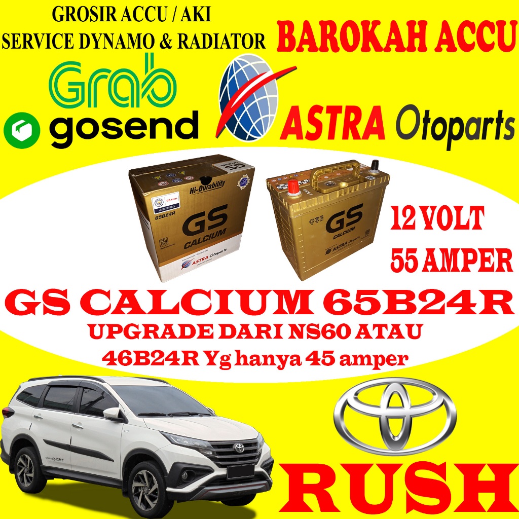 AKI MOBIL TOYOTA RUSH GS CALCIUM 65B24R , 55 AH ASTRA OTOPARTS