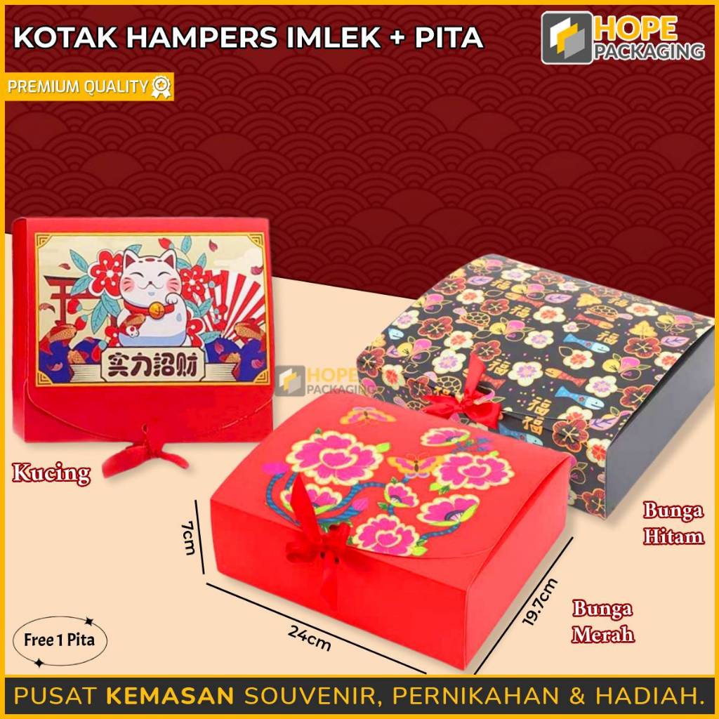 

Kotak Hampers Imlek + Pita / Kotak Bingkisan Souvenir CNY / Box Dus Imlek / Kotak Imlek / Kotak Hampers / Kotak Kue Keranjang / Box Kue