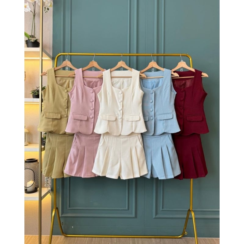 vest dan celana pendek ava tweed vest n shorts set