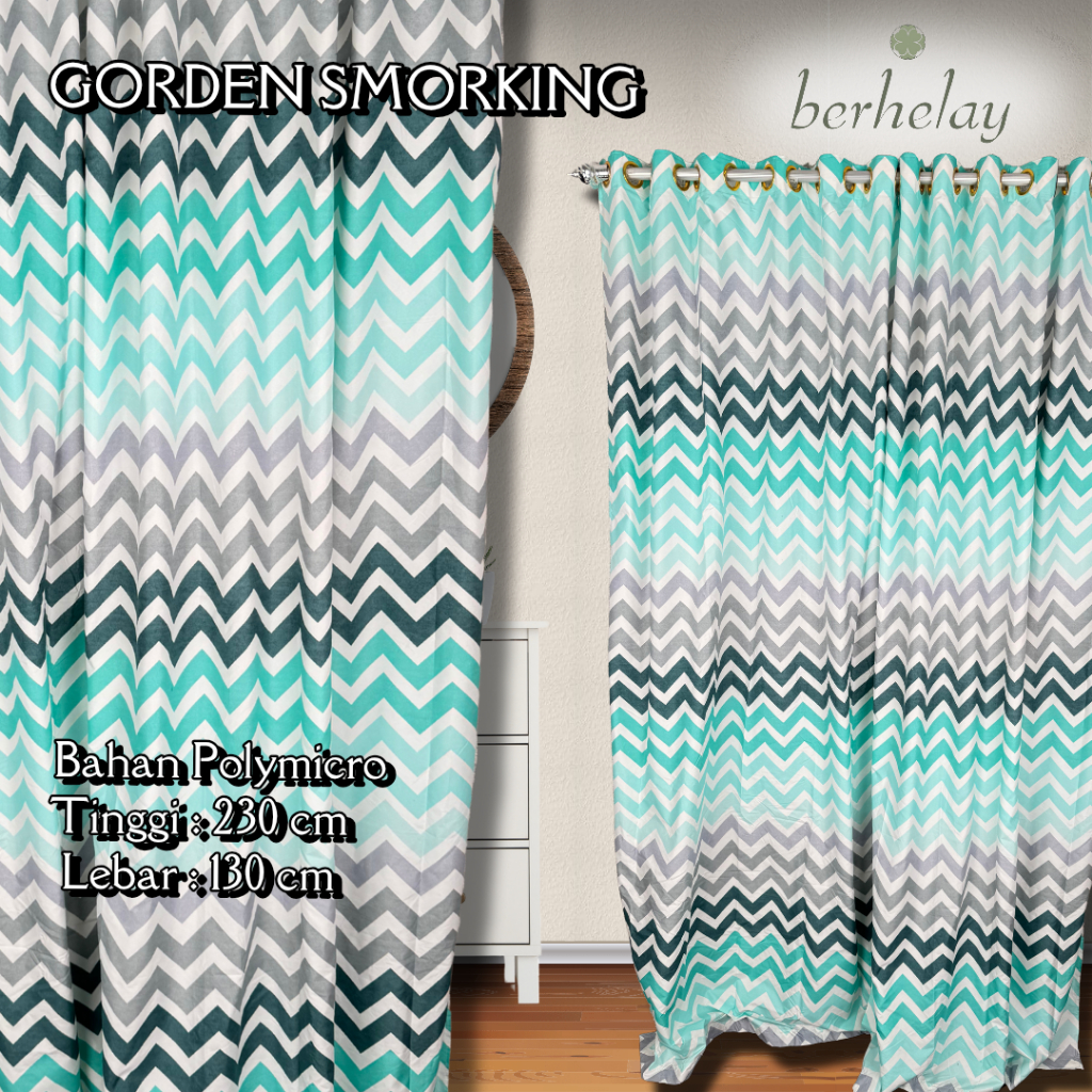 Gorden Smokring 12 Ring Polymicro Pintu Atau Jendela Motif Abstrak Minimalis Zigzag Zig Zag Tosca