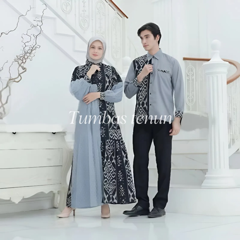 gamis tenun raya kombinasi abu couple tenun kondangan