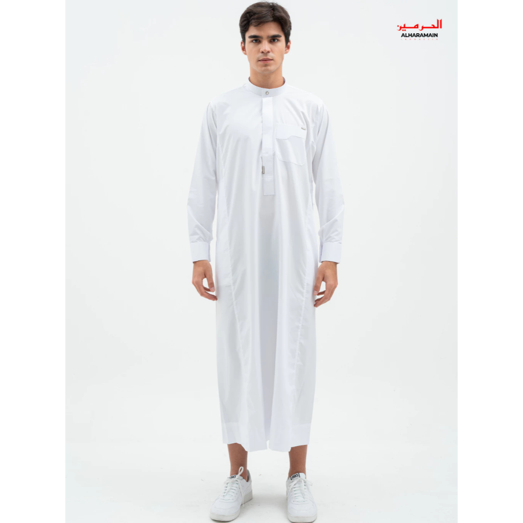 Alharamain Jubah / Gamis Pria Dewasa Semi Woll Premium Series Resleting (1769) | Putih