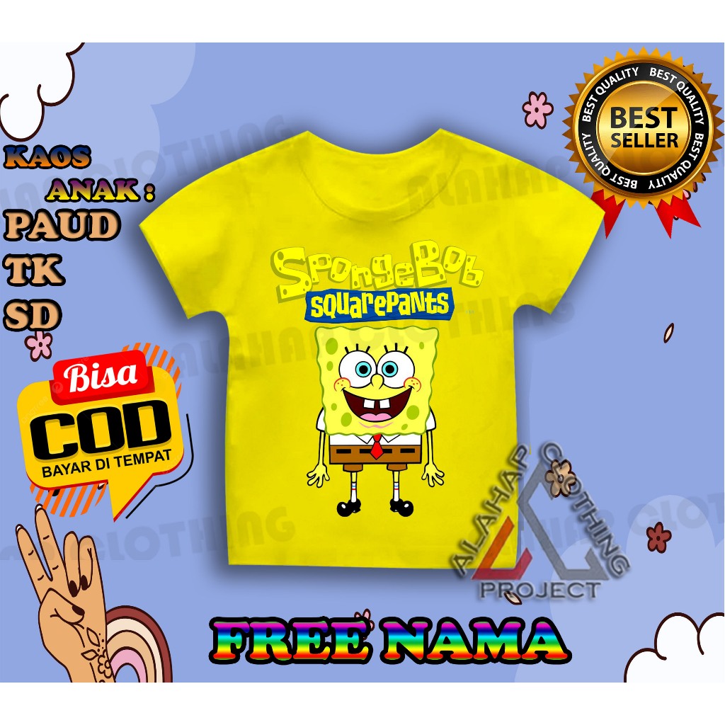 BISA COD KAOS ANAK SPONGEBOB SQUAREPANTS BAJU ANAK SPONGEBOB