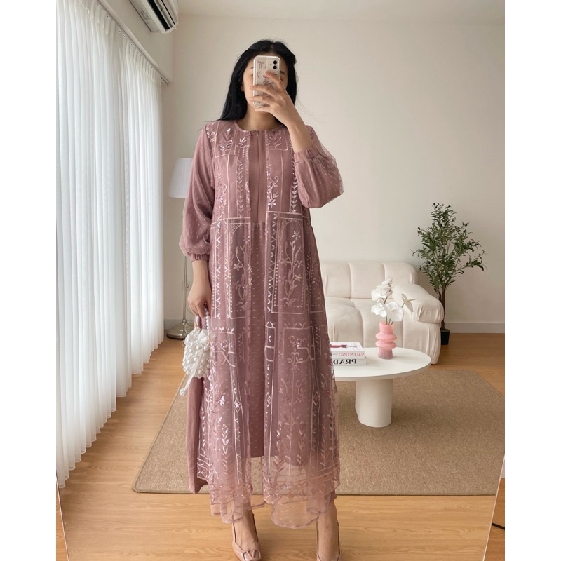 Eska Clothing - Nada Dress Terusan Gamis Kaftan Abaya Lebaran Eid Brukat Tutu Jumbo Mewah Terbaru Ke