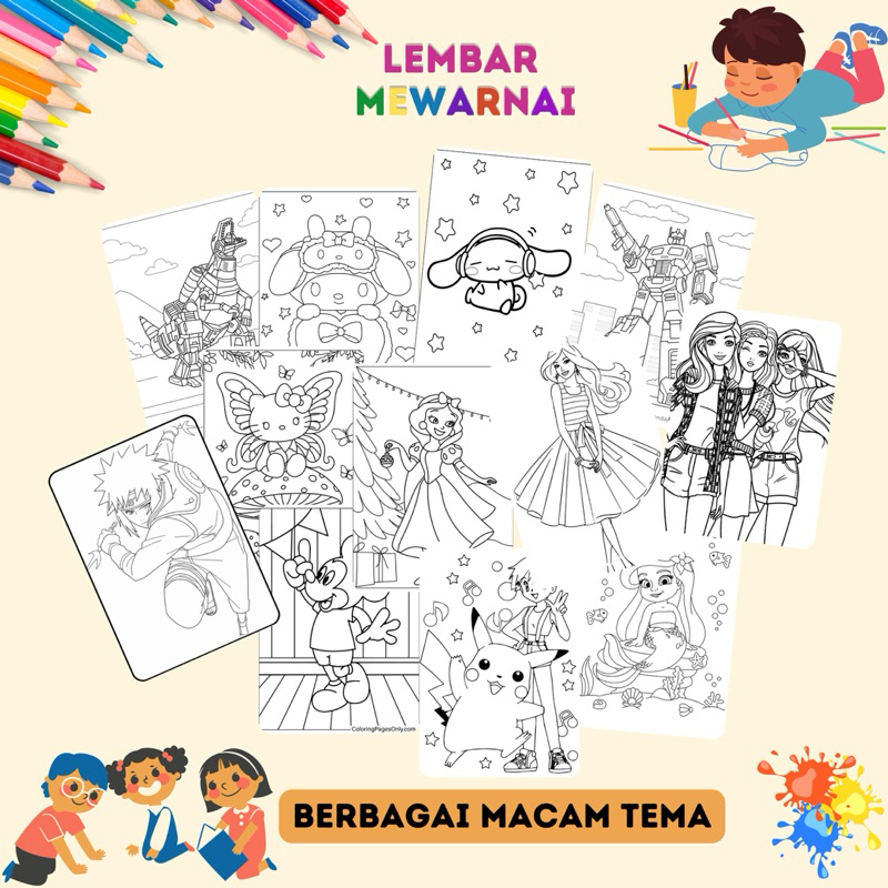 

20 Lembar Kertas Mewarnai A5 Anak PAUD TK SD | Coloring Book Kreativitas Anak Worksheet