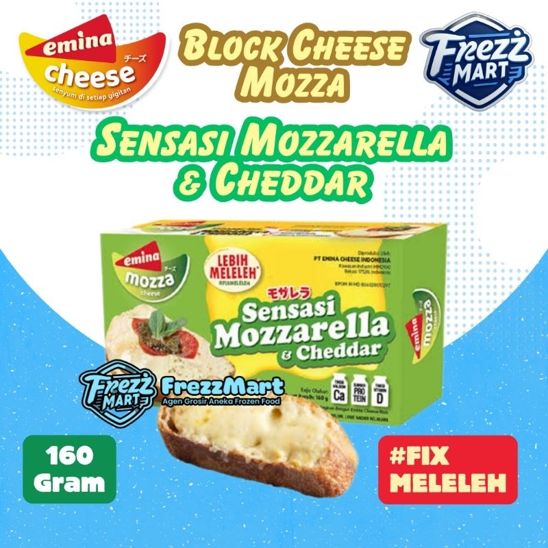 

Emina Cheese Block Mozza 160gr Keju Mozzarella & Cheddar Batang Balok