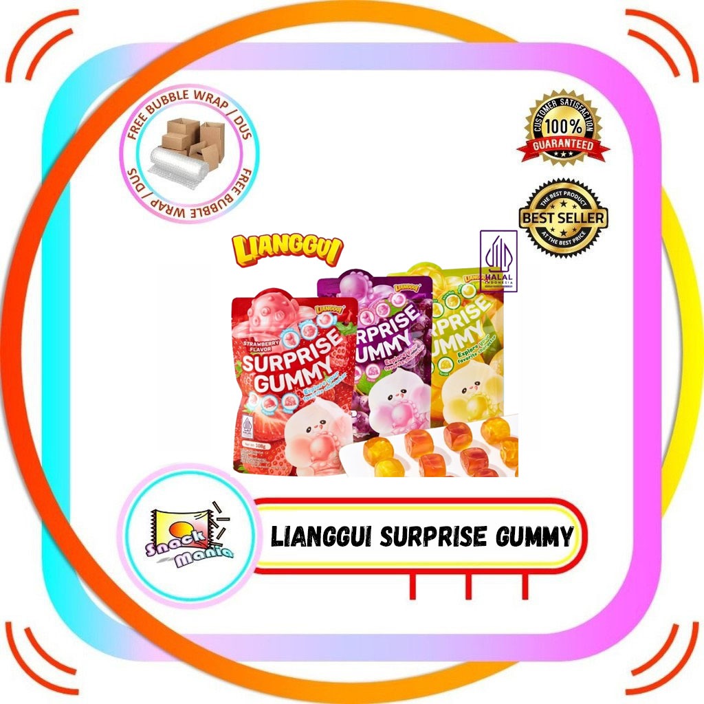 

Lianggui Surprise Gummy Strawberrry | Grape | Mango Candy ~ 108 gr Permen