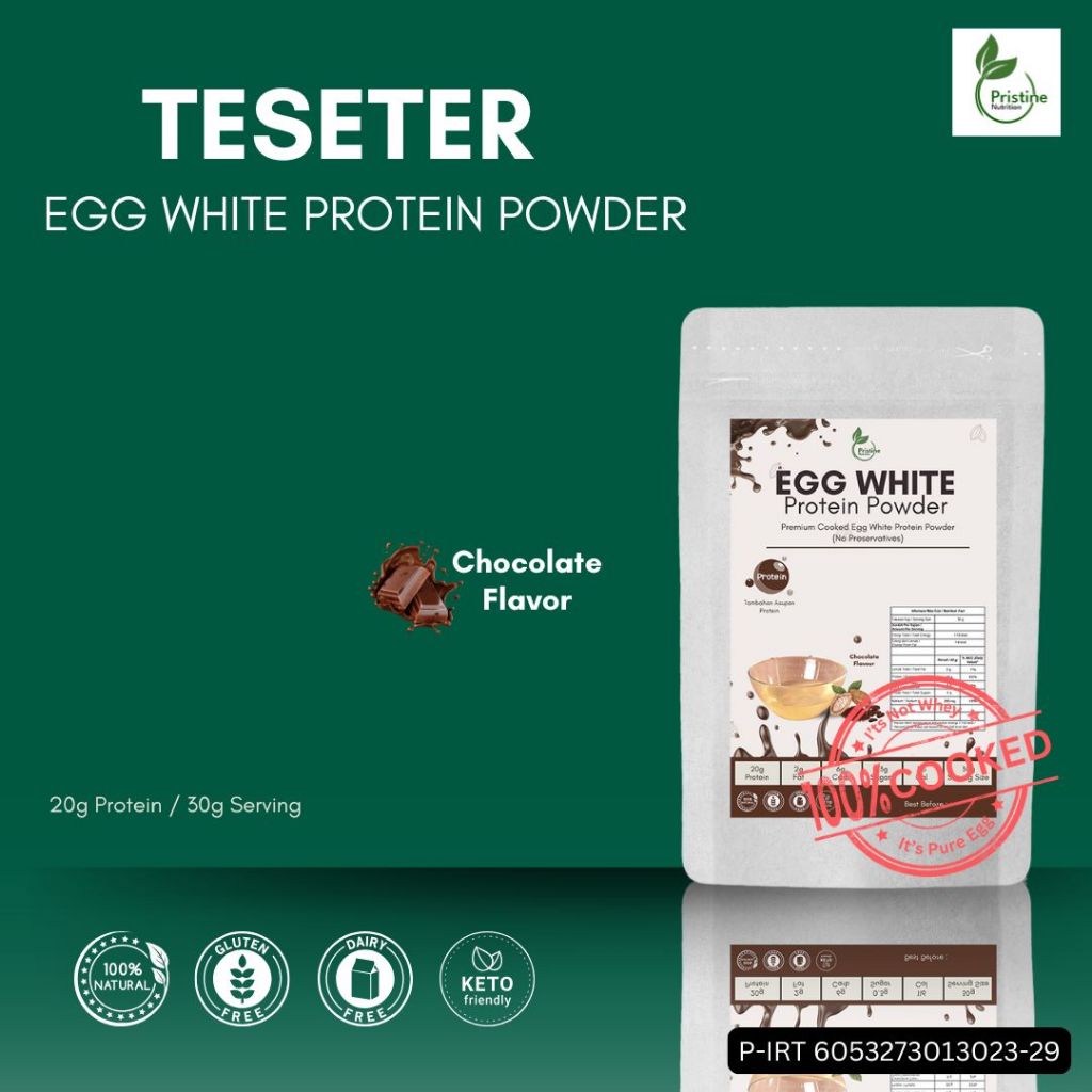 TESTER Protein Putih Telur Egg White Protein Powder Coklat Pristine Nutrition