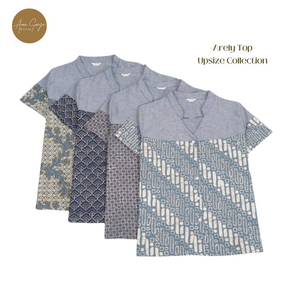 Arely Women Batik Top  Annesurya 0117225/Blus/Atasan/batik kombinasi Katun Polos Upsize Big Size
