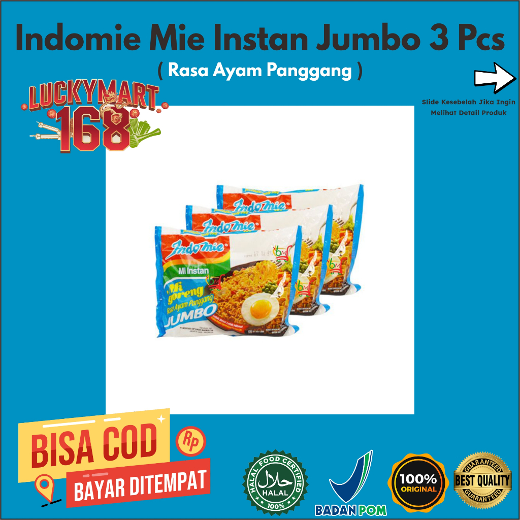 

INDOMIE Mi Instan Goreng Jumbo Ayam Panggang 3 Pcs x 127Gr
