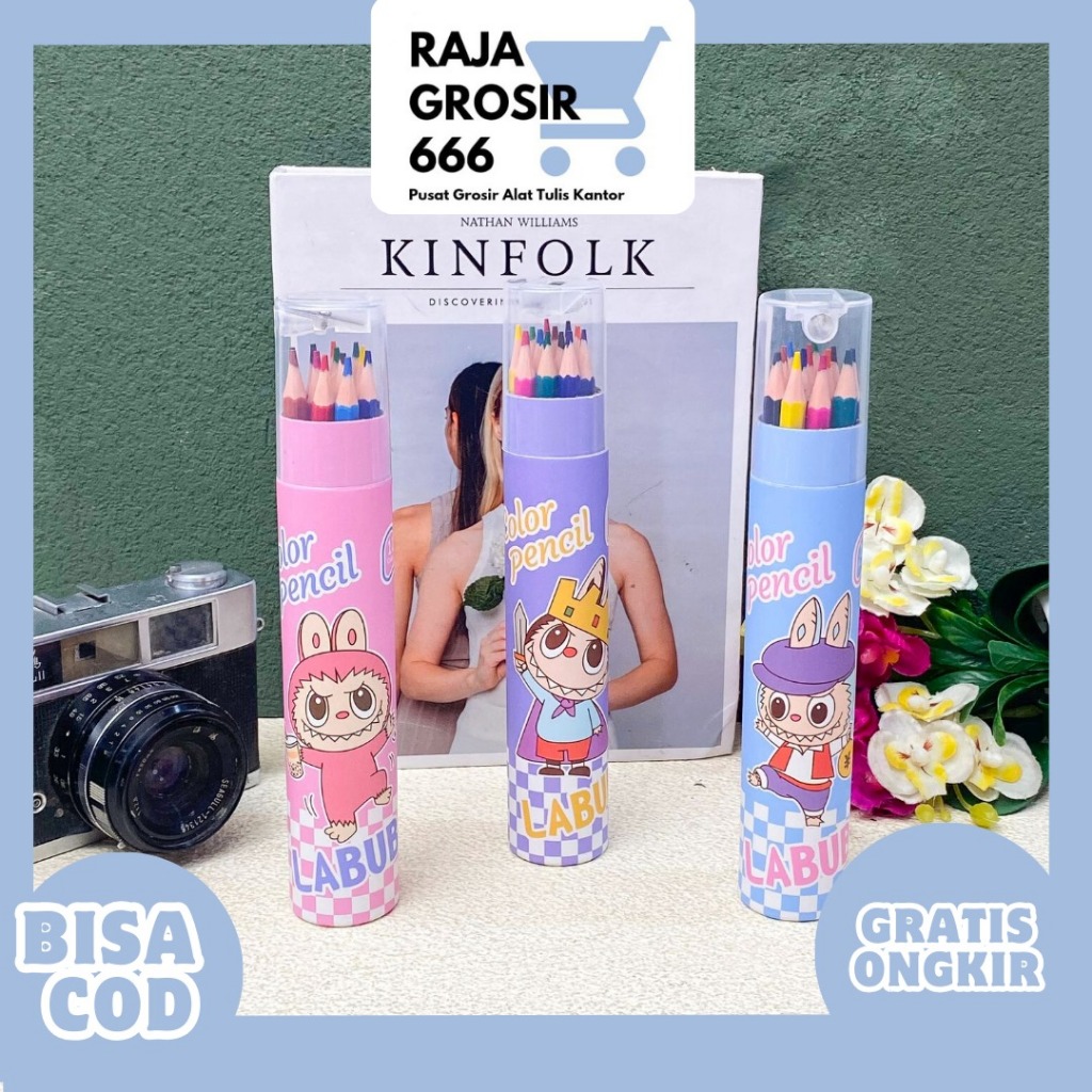 

Pensil Warna Tabung Labubu isi 12 pcs dan 24 pcs MN-1804 / Pensel warna dengan box dan FREE rautan / Coloring pencil color/ pensil warna kayu Free sharpener / Labubu macaroon stationery lucu kado unik