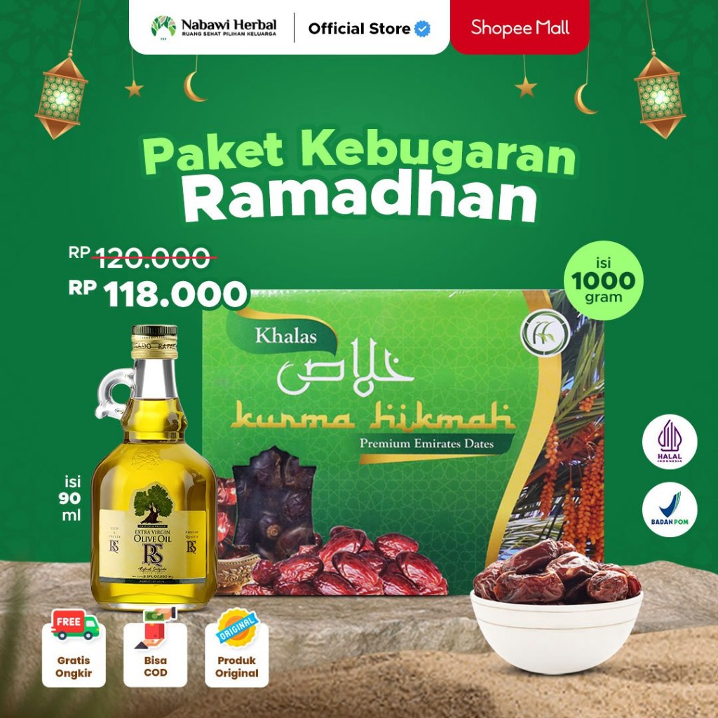 

PAKET KEBUGARAN RAMADHAN - Kurma Hikmah Khalas Kholas 1kg & Minyak Zaitun Rafael Salgado 90ml