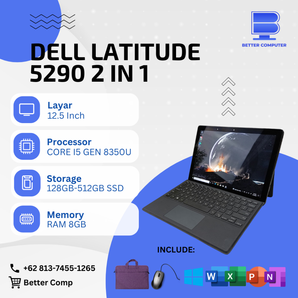 Laptop Dell Latitude 5290 2 IN 1 Tablet TouchScreen Intel Core i5&i7 Gen 8350U RAM 8GB SSD 128GB-256