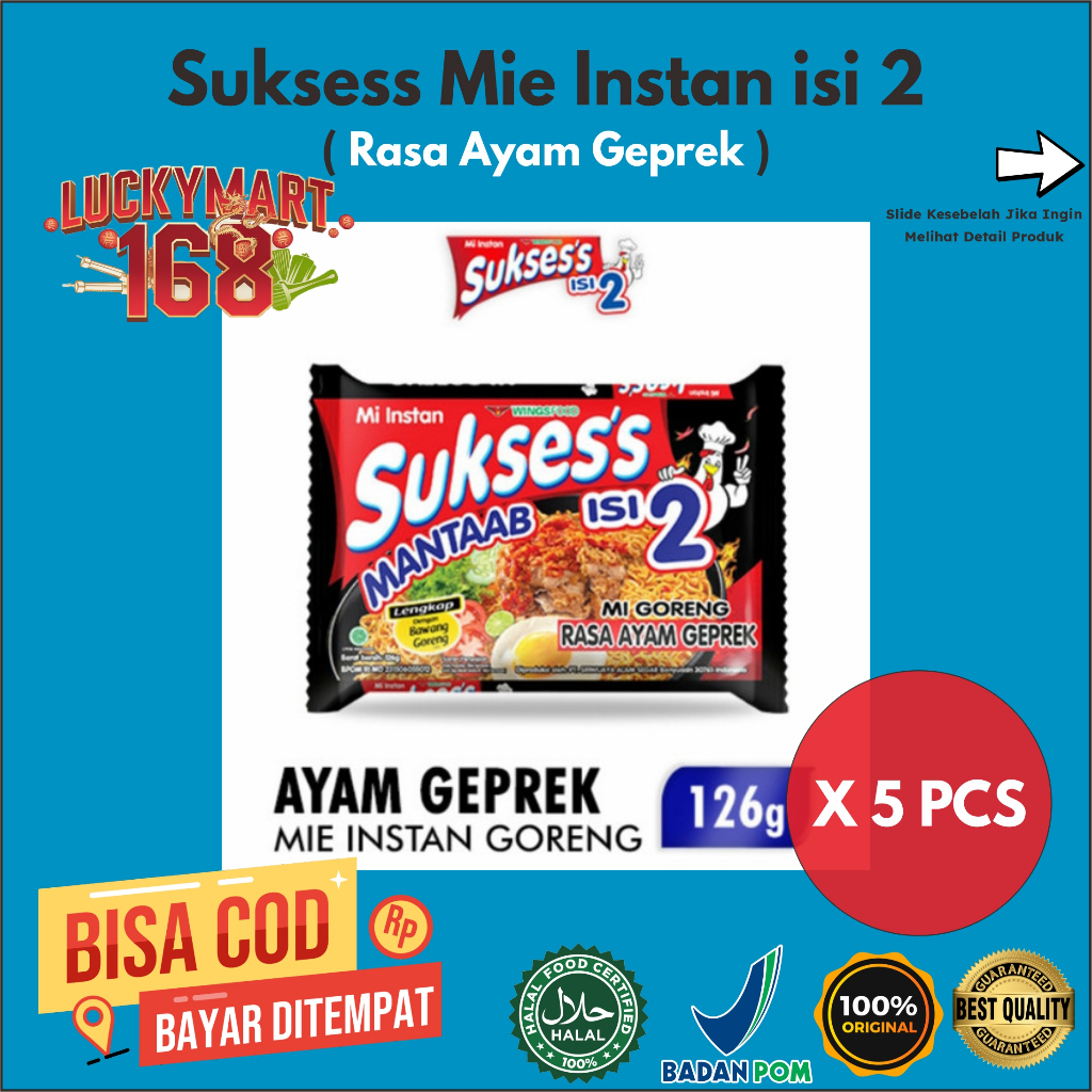 

Mi Suksess isi 2 Mie Instan Rasa Ayam Geprek 5 Pcs x 126Gr