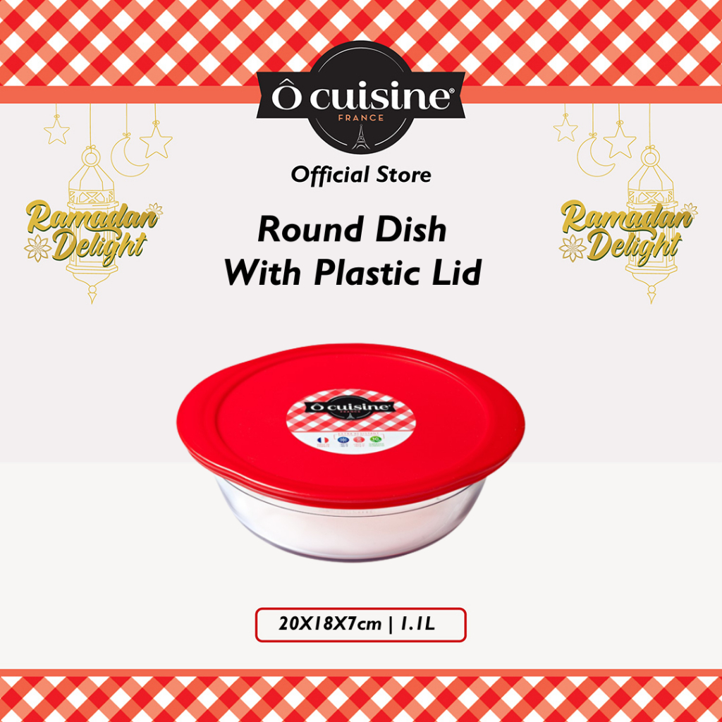 Loyang Kaca Ocuisine Storage - Round Dish With Plastic Lid 20Cm 1 Lt