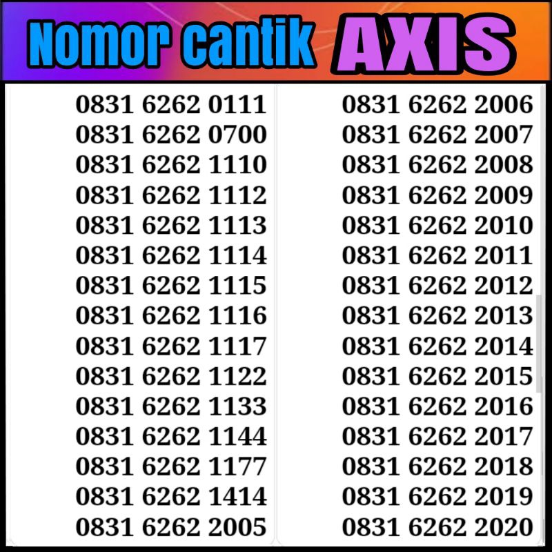 Nomor cantik axis rapih murah