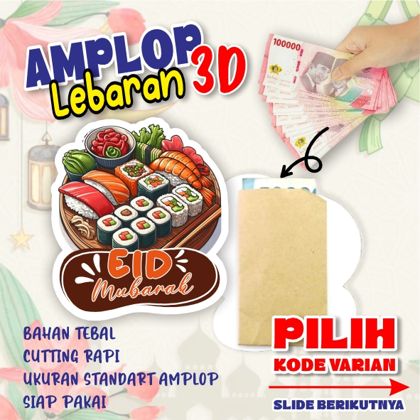 

Amlop Lebaran 3D Eid Mubarak / AMPLOP LUCU / AMPLOP MAKANAN