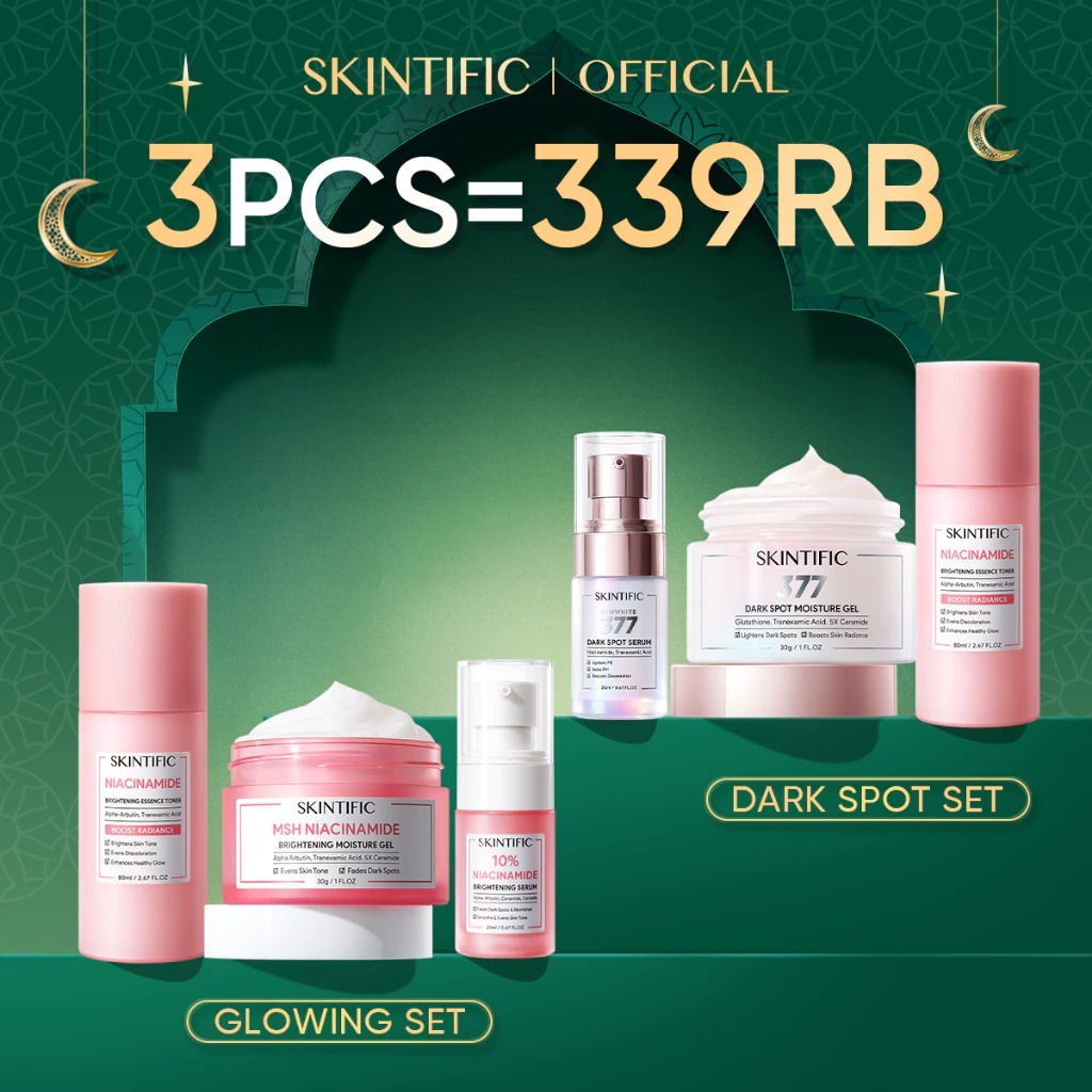 SKINTIFIC-3pcs Paket-Skincare Set | Serum Moisturizer Gel Toner Sunscreen Cleansing Mouss Facial Was