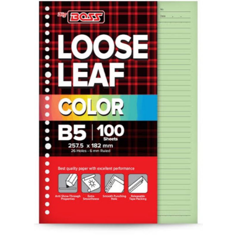 

[YOBANA] ISI BINDER/LOOSE LEAF B5 HIJAU /PINK BIG BOS 100 LEMBAR
