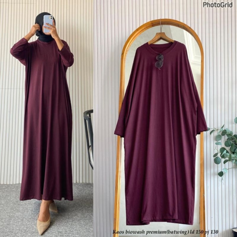 - Lucky Lacky Boutique - Batwing Dress Gamis Kaos Biowash Premium Gamis Polos Kekinian Terbaru