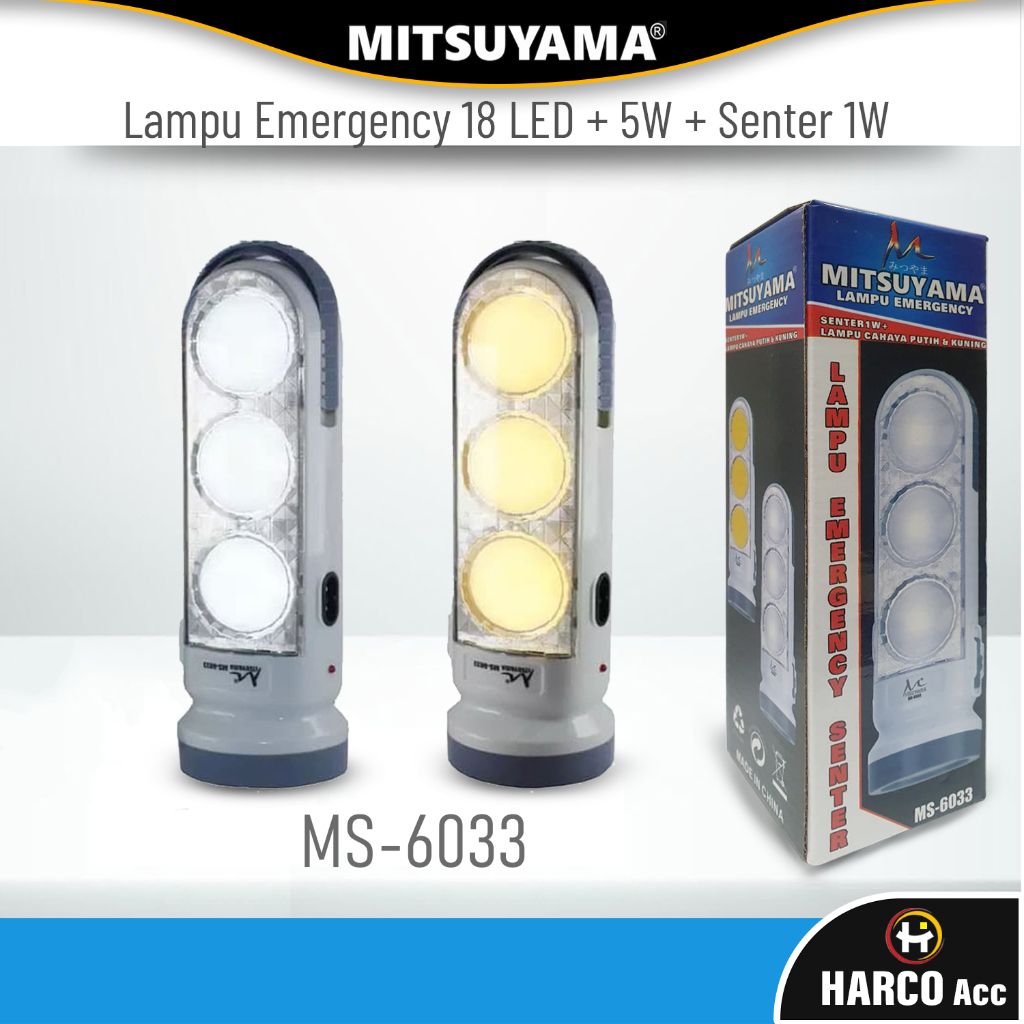 Senter LED + Lampu Emergency - Cahaya Putih & Kuning mitsuyama MS-6033