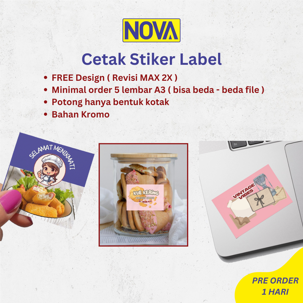 Cetak Stiker Label Kue Kering Makanan / Stiker botol / Stiker toples / Stiker makanan / Stiker Lapto
