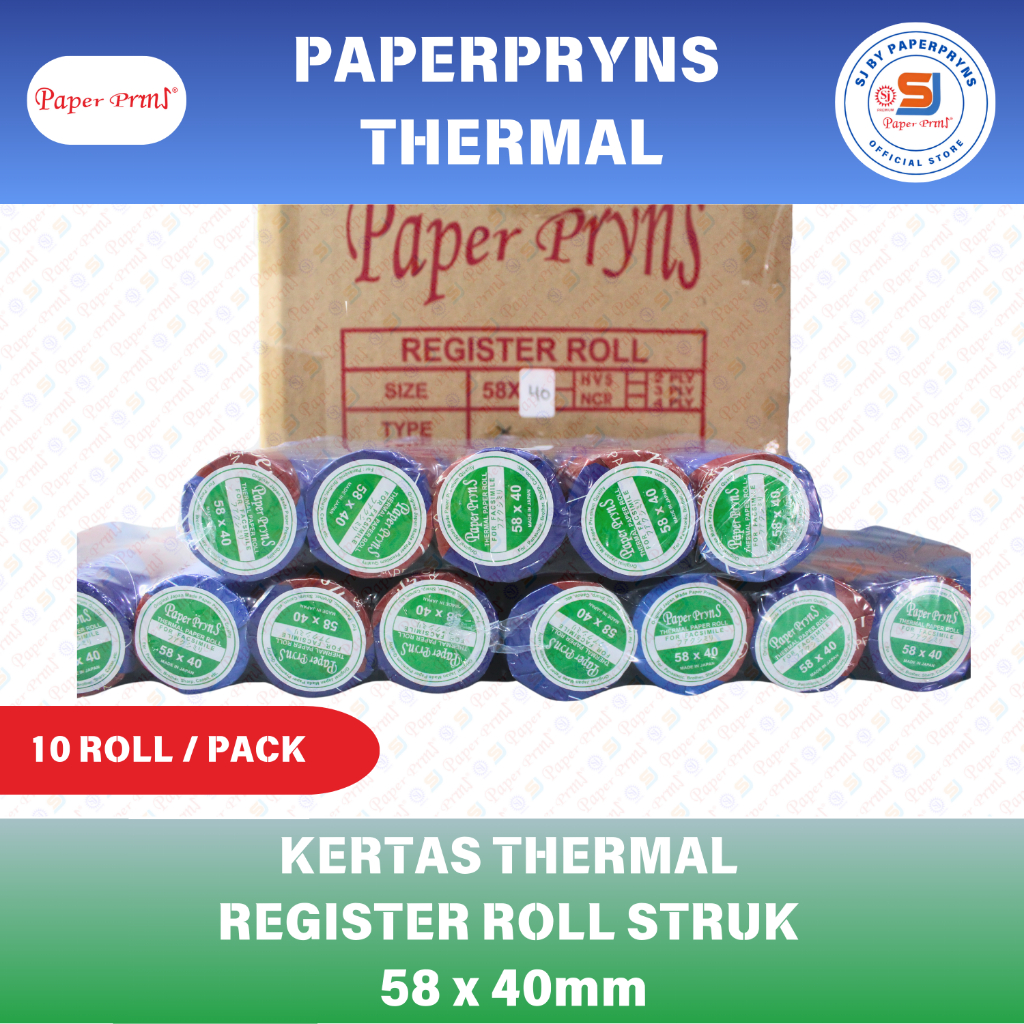 

PAPERPRYNS Kertas Thermal Register Roll Struk 58 x 40mm - 1 PACK (ISI 10 ROLL)