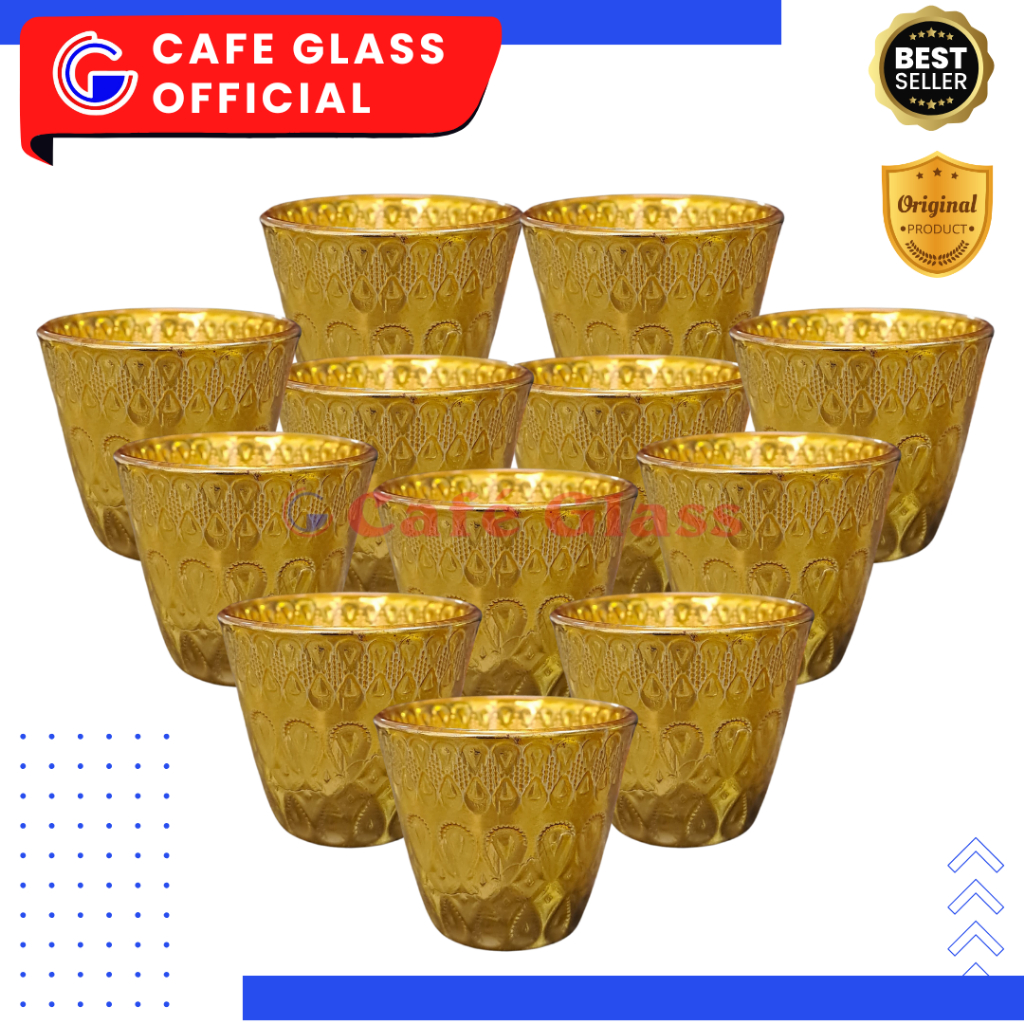 Gelas Sloki Mini 12 Pcs - Cucing Emas Air ZamZam - Oleh Oleh Haji Umroh - Gelas Kaca 1 Lusin