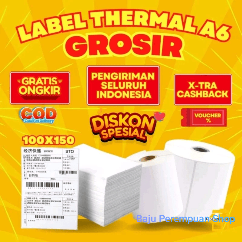 

GROSIR Kertas Thermal Label Sticker Barcode 100x150mm ukuran A6 Stiker Termal 10x15cm