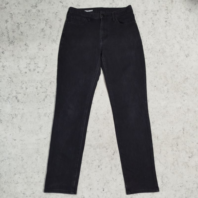 Celana panjang jeans denim MUJI SLIM STRAIGHT hitam bahan strecth