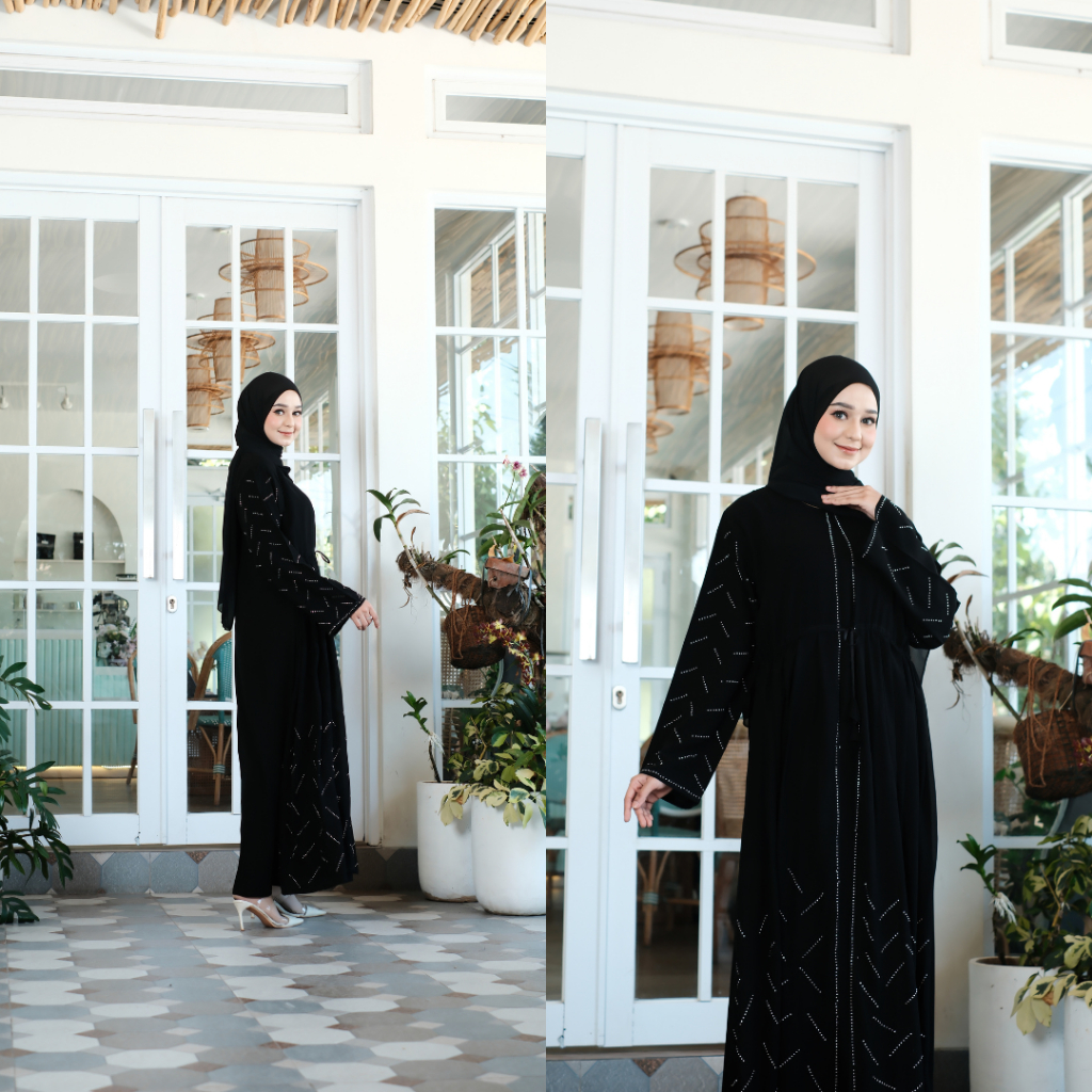 Gamis Hitam Motif Bordir ABAYA HITAM ABAYA BORDIR mutiara