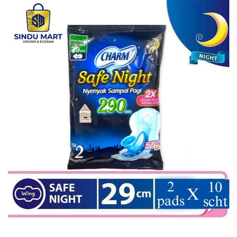 Pembalut Charm Safe Night 29cm renteng (isi 10 sachet = 1 sachet isi 2 pcs) murah | shopee sindumart