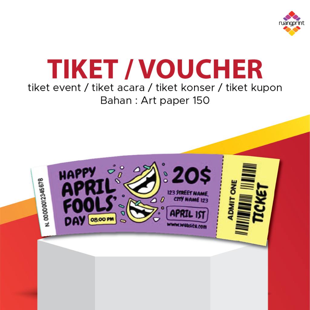 tiket sobek/tiket event/tiket acara/tiket konser/tiket kupon/tiket pameran/Art paper 150