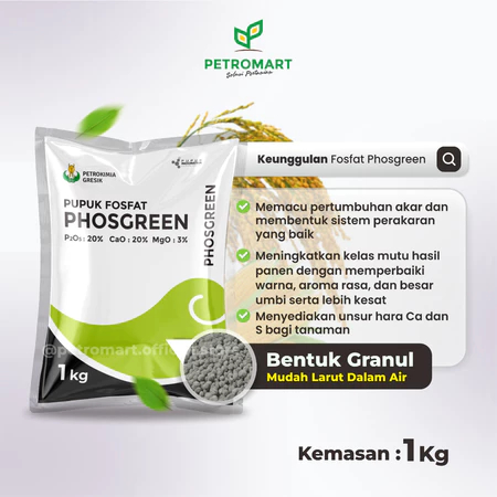 

Pupuk Fosfat Phosgreen | Kemasan Repack 1Kg | Phospat+Kalsium+Magnesium