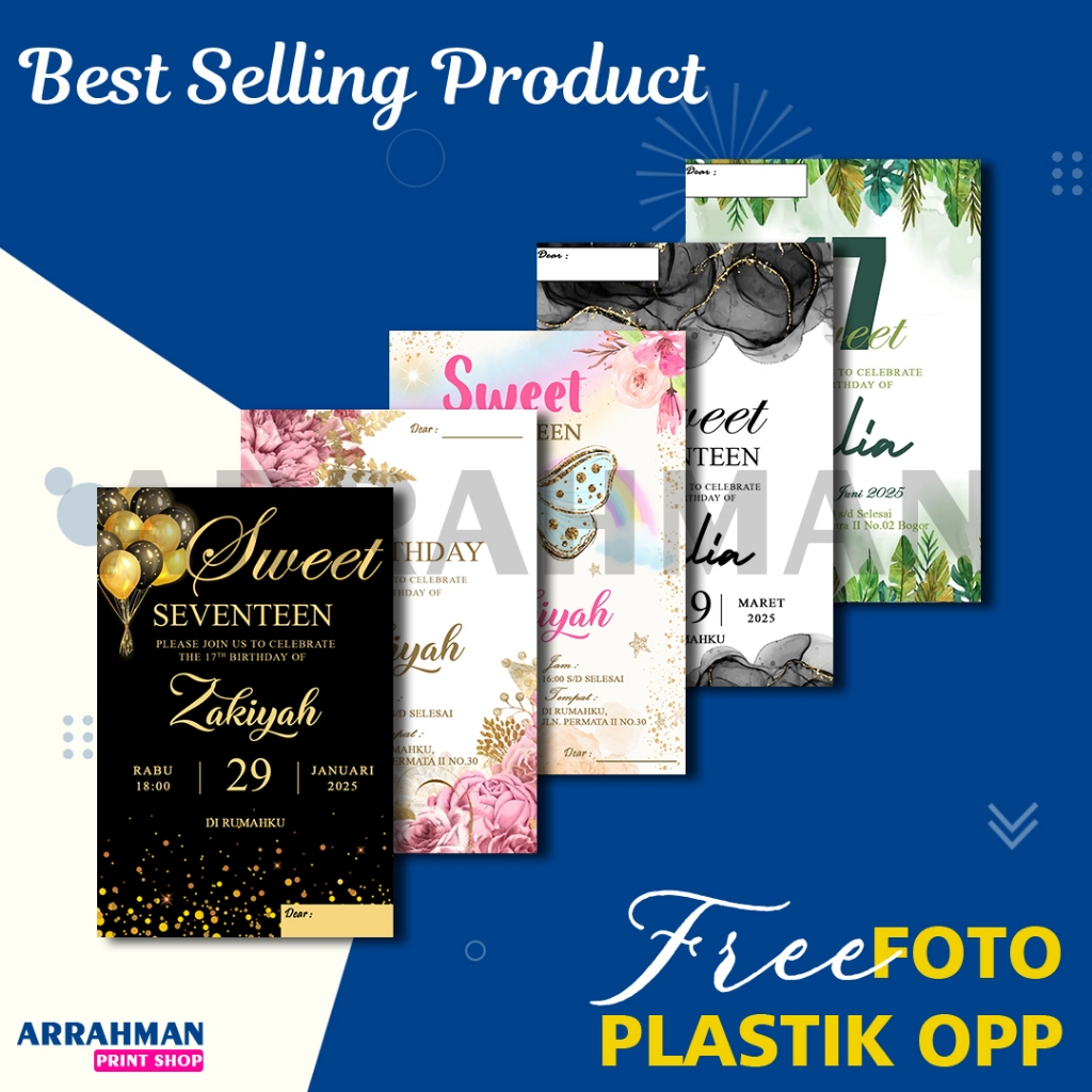 Isi 50 Pcs Kartu Undangan Ulang Tahun Sweet Seventeen / Undangan Ultah Dewasa